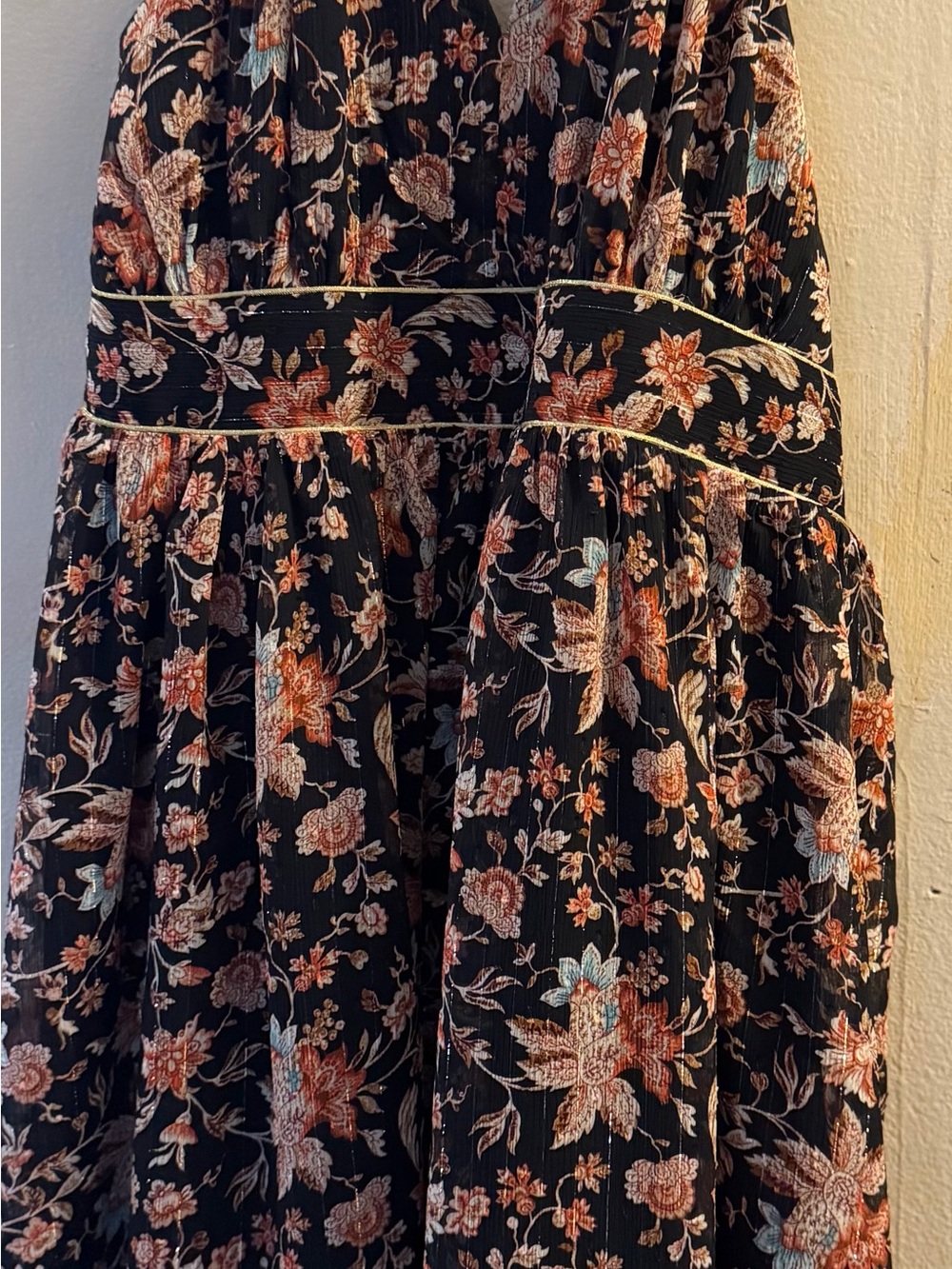 Express Black Maxi Dress with Rust and Light Blue Floral Accents